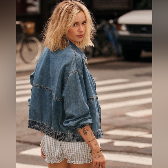 Free People NWT Birdie bomber Denim Jacket XL - Picture 5 of 12